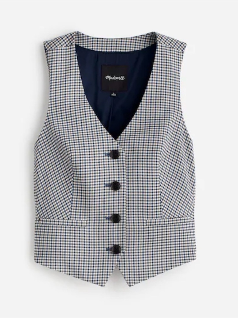 Madewell Sz 12 Waisted Houndstooth Vest In Yarn Die Wool Blend 4 Buttons Lined - Picture 1 of 12